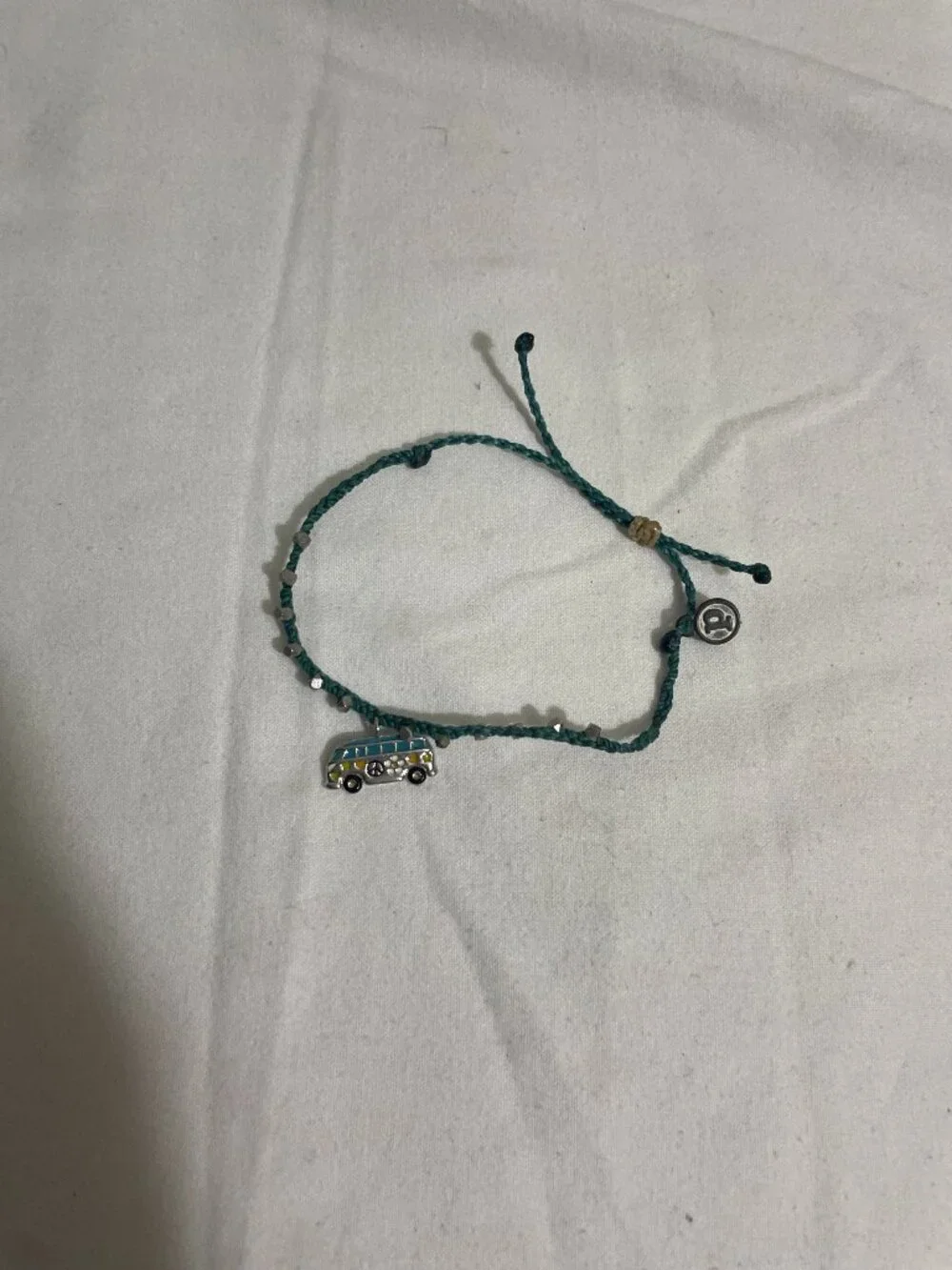 Pura Vida Teal Hippie Van Charm Bracelet Silver Tone Adjustable Boho